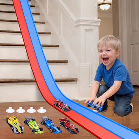 FUTESI 15ft flexible race track bendable layout for versatile play on walls and surfaces.