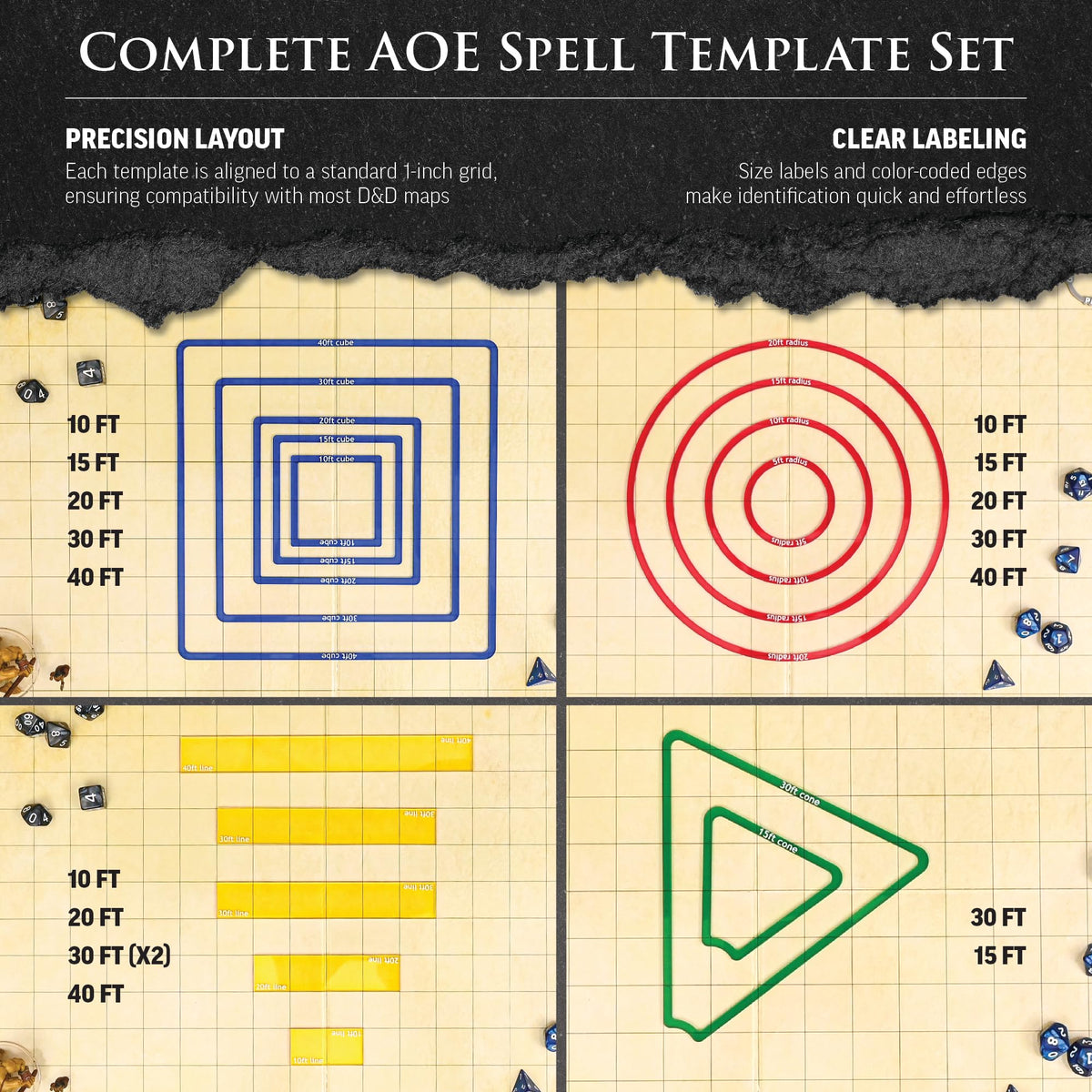 Futhark AOE 30 ft cone template defining large spell effects on maps.