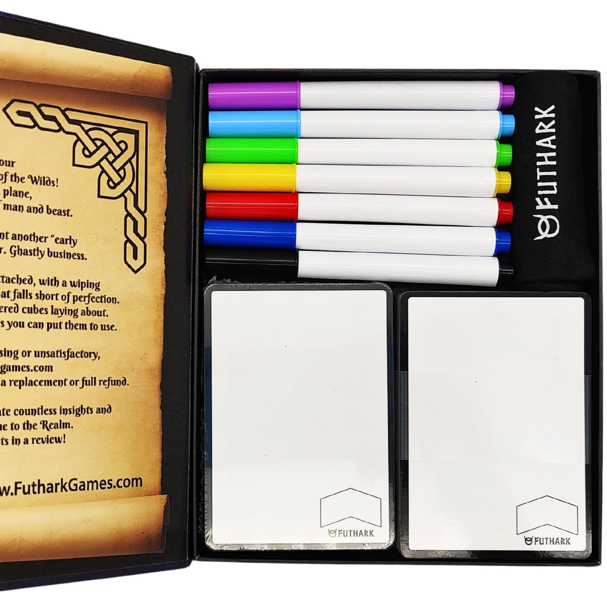 Futhark Dry Erase Tokens Set front view showing 60 double-sided cards for flexible play.