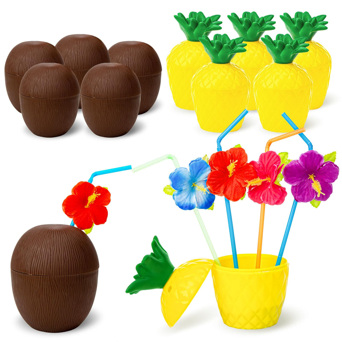 FuturePLUSX pineapple cups for luau decor, bright and festive for tropical parties.
