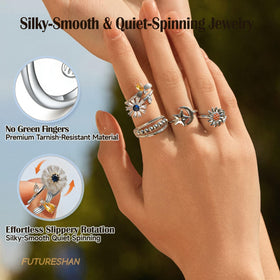 FUTURESHAN 10Pcs Sun design fidget rings provide focus-friendly rotation for everyday wear.