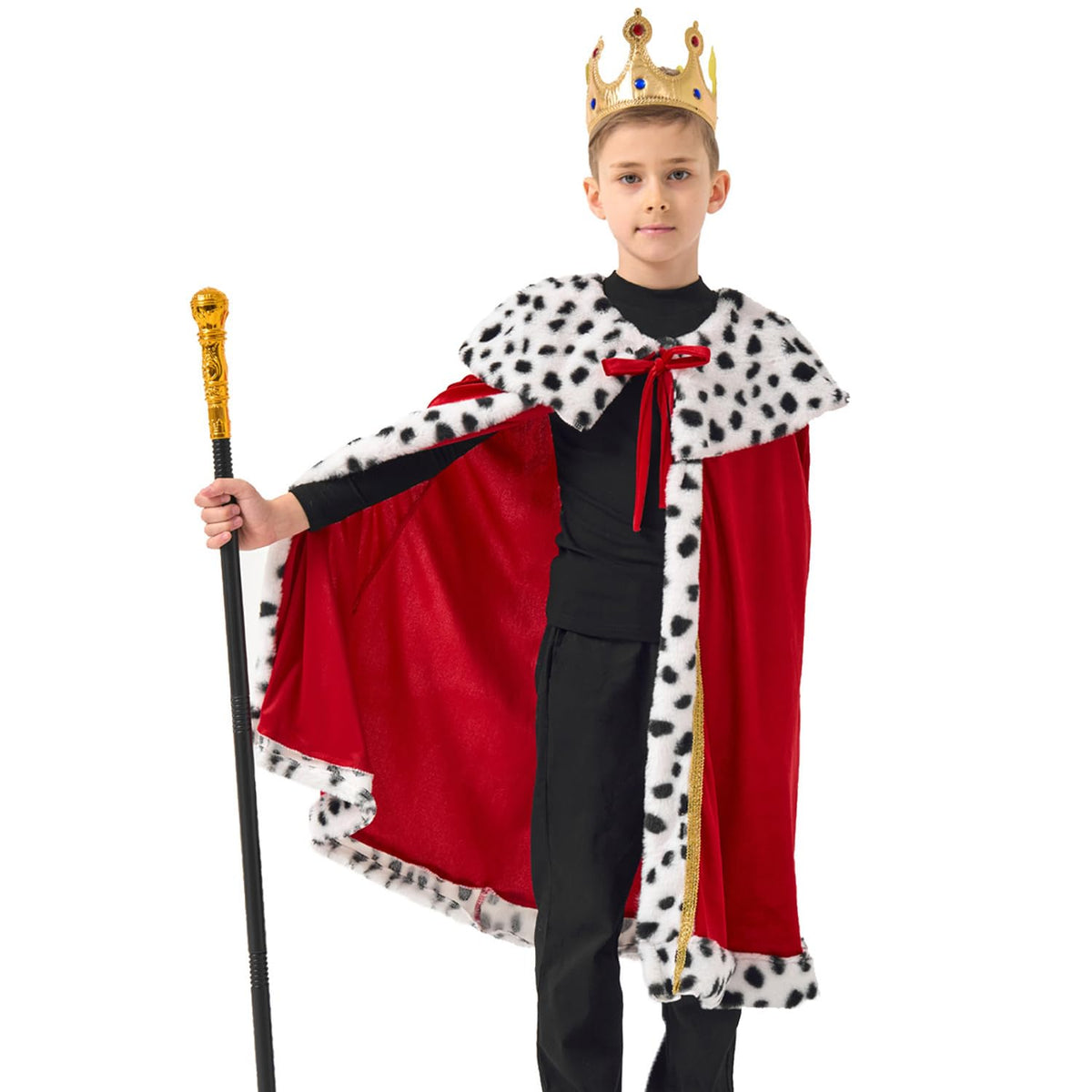 FUUNTATO king costume boy red velvet cape for role-play and costume parties.
