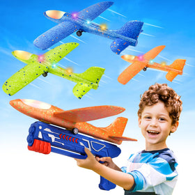 Fuwidvia 3-pack blue glider plane with launcher for outdoor play and coordination.