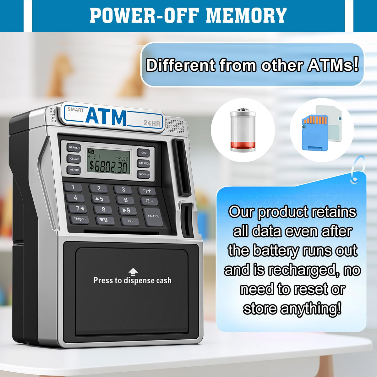 Fuwidvia ATM Piggy Bank balance display helps kids see progress toward goals.