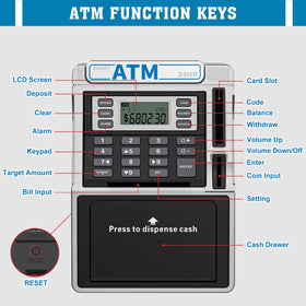 Fuwidvia ATM Piggy Bank drawer lock and clock feature supports daily routines and security.
