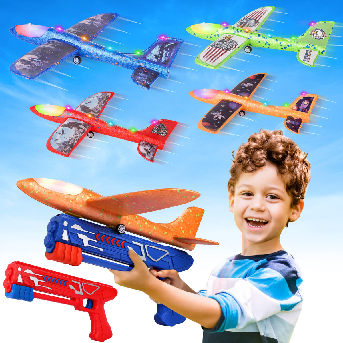 Fuwidvia foam plane green launcher for outdoor play and hand-eye coordination.