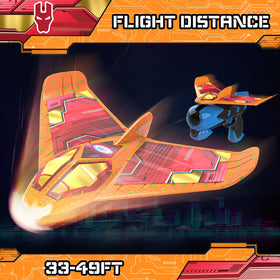 Fuwidvia LED-lit foam airplane showing bright trails for day or night play