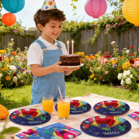 Fuyhiuos birthday decor collection pairs with plates and napkins.