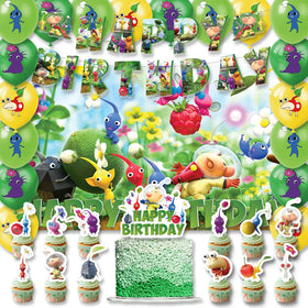 Fuyhiuous Pikmin banner decor for birthday parties adds colorful ambiance.