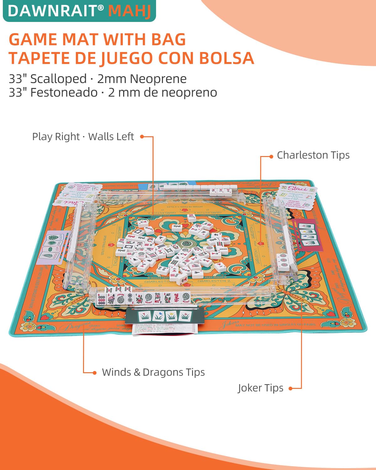 FUYIHGL mahjong mat with non-slip rubber backing keeps tiles in place during shuffles.