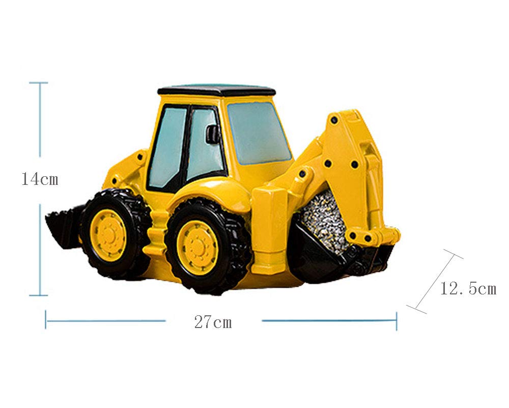 FUYU Cartoon Excavator Piggy Bank side view showing durable natural resin finish