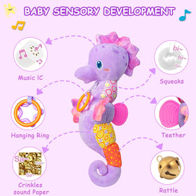 Fuzqq seahorse plush neck area with gentle sound for responsive touch.