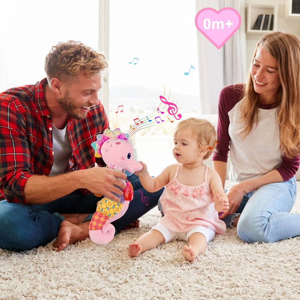 Fuzqq seahorse plush toy with soothing music for calm moments.