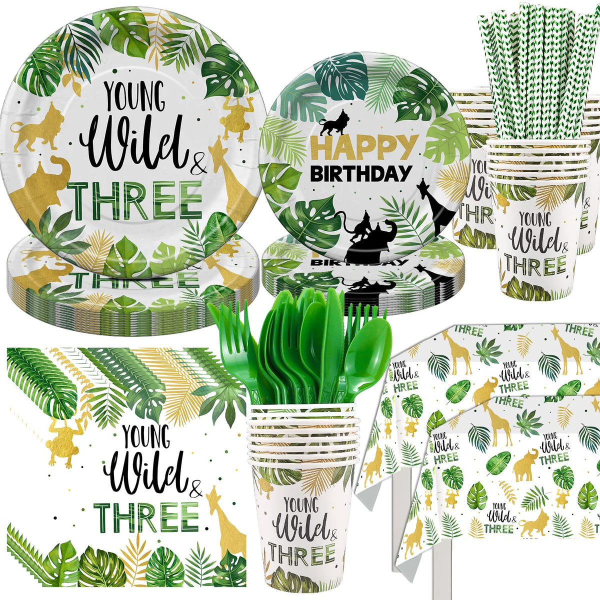 FVABO Young Wild And Three safari plate 9-inch for vibrant party dining and easy cleanup.