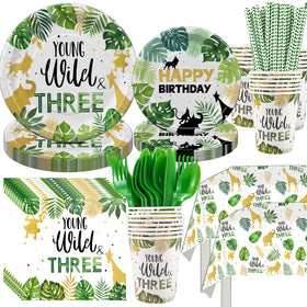 FVABO Young Wild And Three safari plate 9-inch for vibrant party dining and easy cleanup.