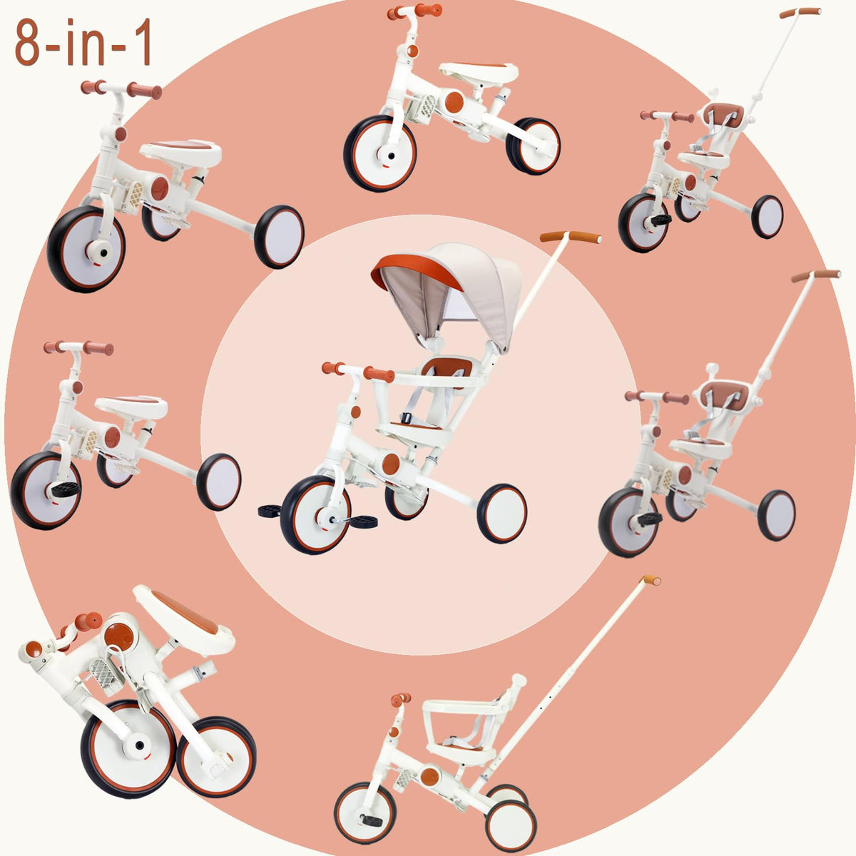 FVOJZQGD 8-in-1 balance trike supports growing riders with versatile modes.