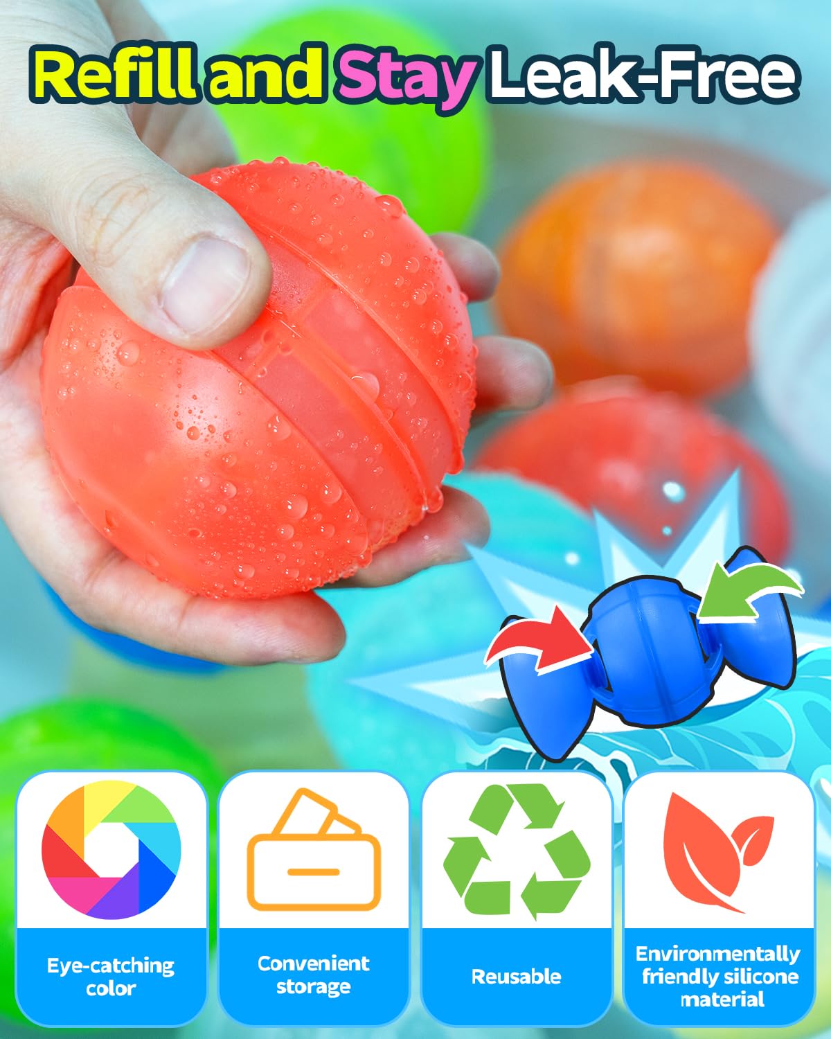 Close-up of FXCZUZ silicone water balloons with smooth surface