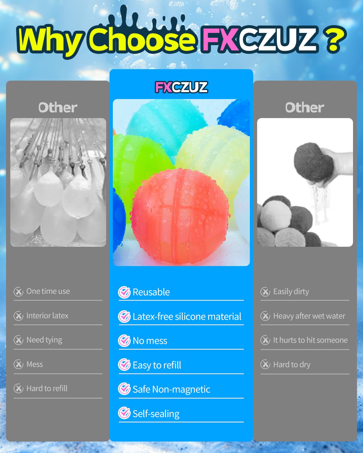 FXCZUZ non-magnetic safe water balloons for safe splash games