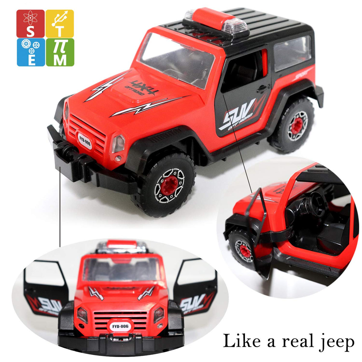 FYD 2in1 Jeep Car Assembly helps kids build and reassemble with focus