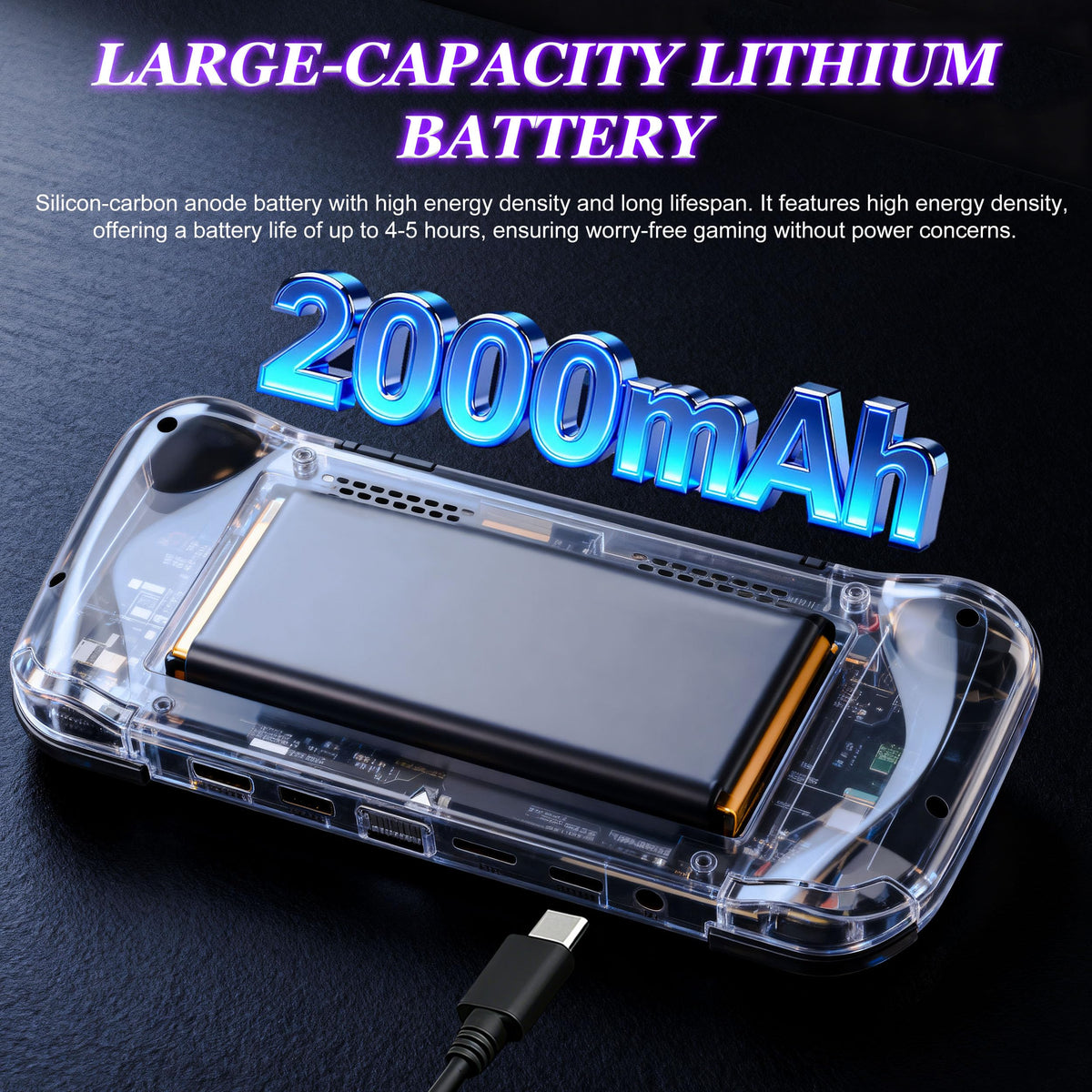 With a 2000mAh battery, escape to hours of play away from power outlets.