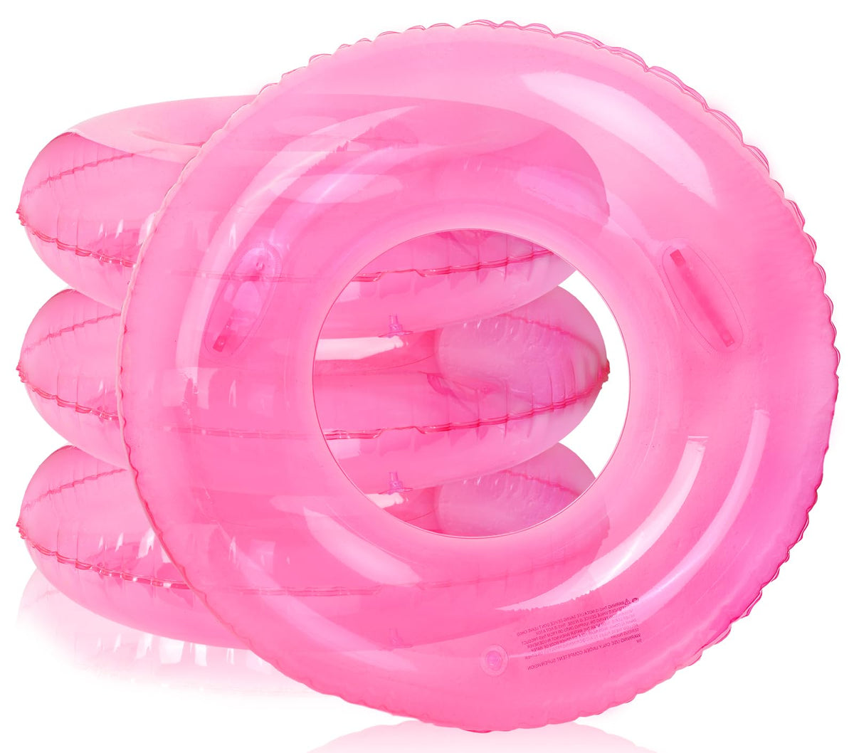 FYSUIMU clear pink pool float with handles provides steady lounging.