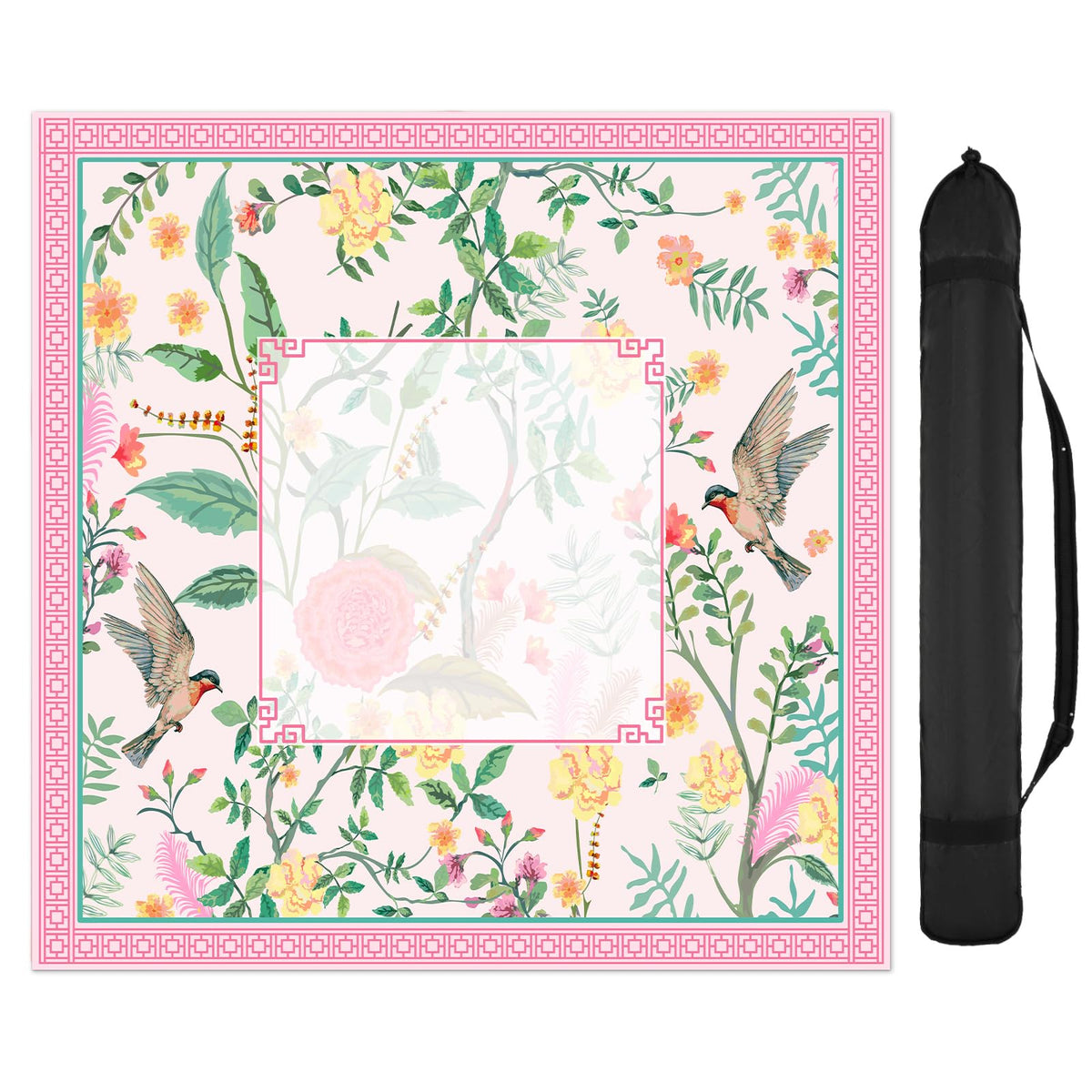 FYSUIMU pink bird floral mahjong mat with non-slip backing for stable gameplay