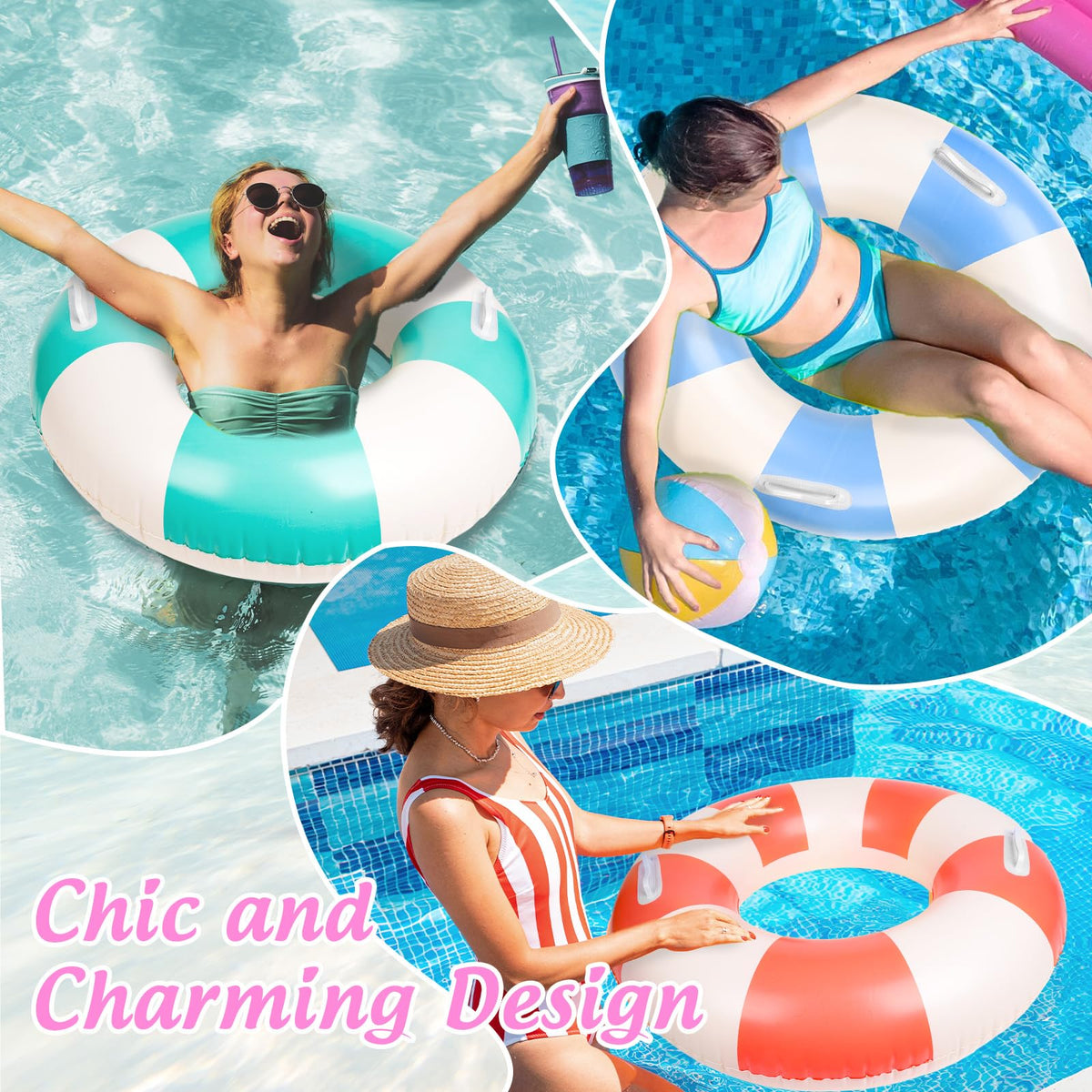 FYSUIMU four-color pool float set, includes pink, blue, orange and teal.