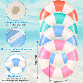 FYSUIMU pool float blue stripe with handle, perfect for teen summer fun.