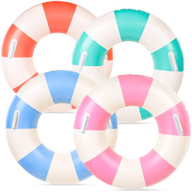 FYSUIMU pool float pink stripe with handle, ideal for poolside lounging.
