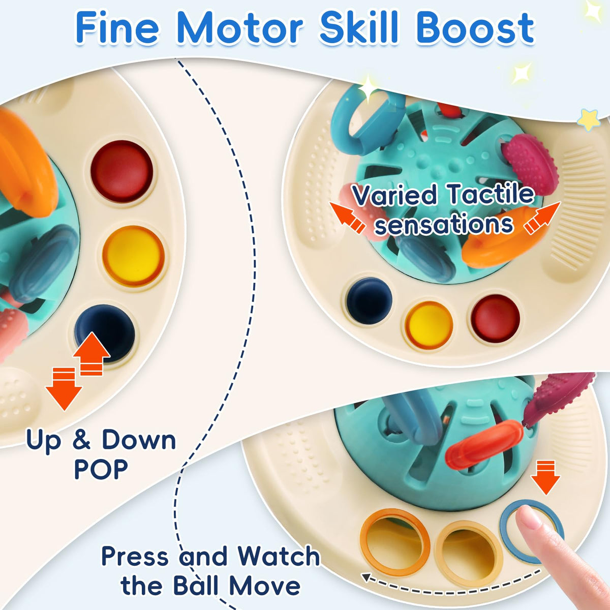 Fyxttalor UFO toy showing sliding button and holes for hand-eye coordination.