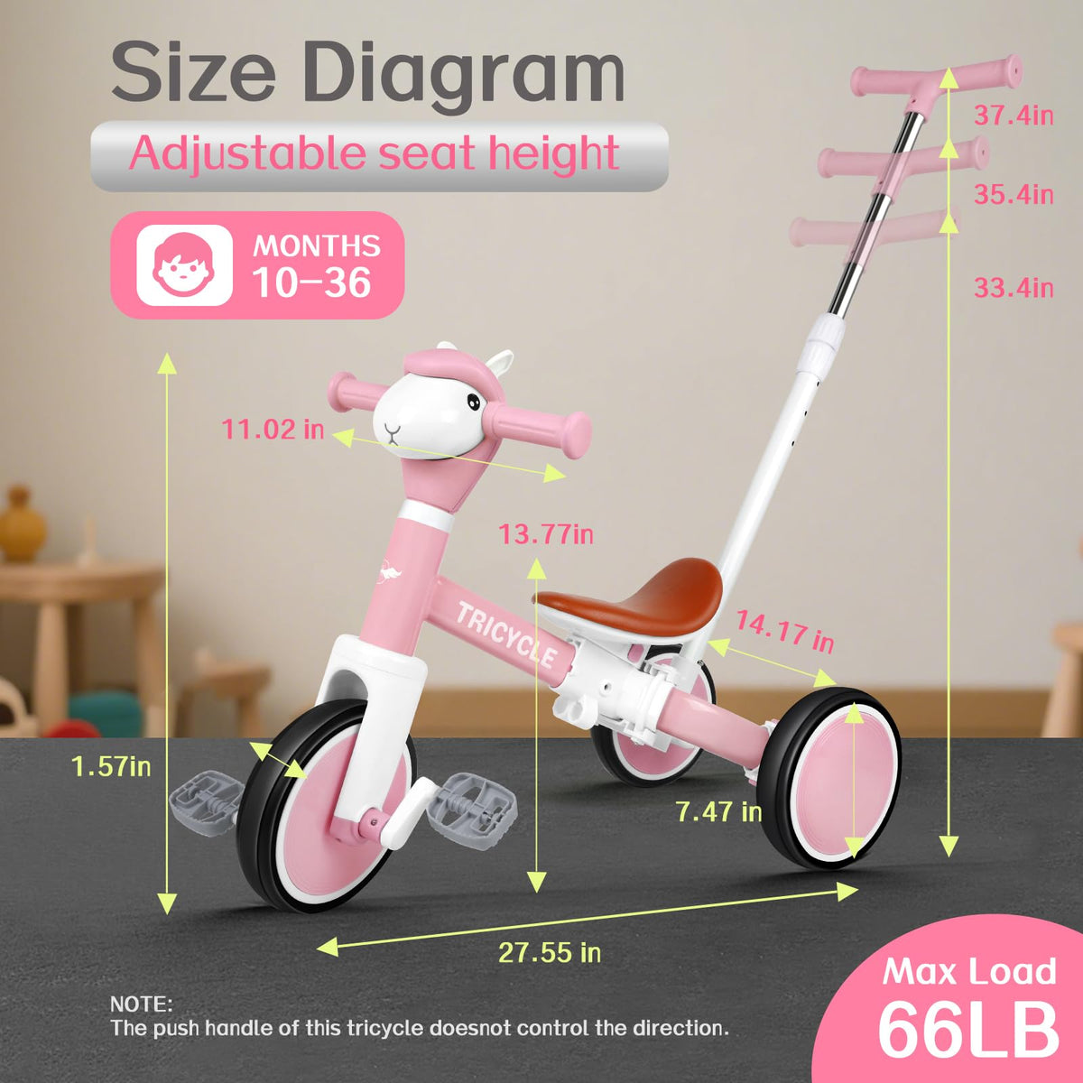 FZHZZ 5-in-1 tricycle features tool-free setup and adjustable push handle.