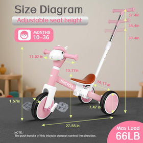 FZHZZ 5-in-1 tricycle features tool-free setup and adjustable push handle.