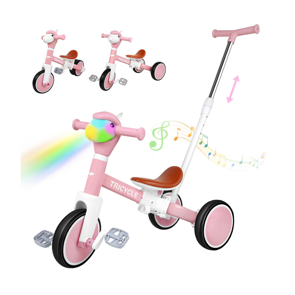 FZHZZ 5-in-1 Toddler Tricycle pink walker mode supports early steps safely.