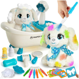 G.C Paint-Wash-Recolor dog plush with bathtub promotes imaginative bath play and color exploration.