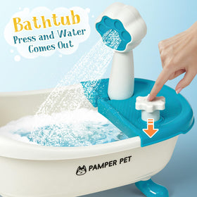 G.C Paint-Wash-Recolor dog plush in front of a mirror for grooming play.