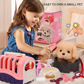 G.C 5-inch plush dog companion fits with 18-inch dolls for play.