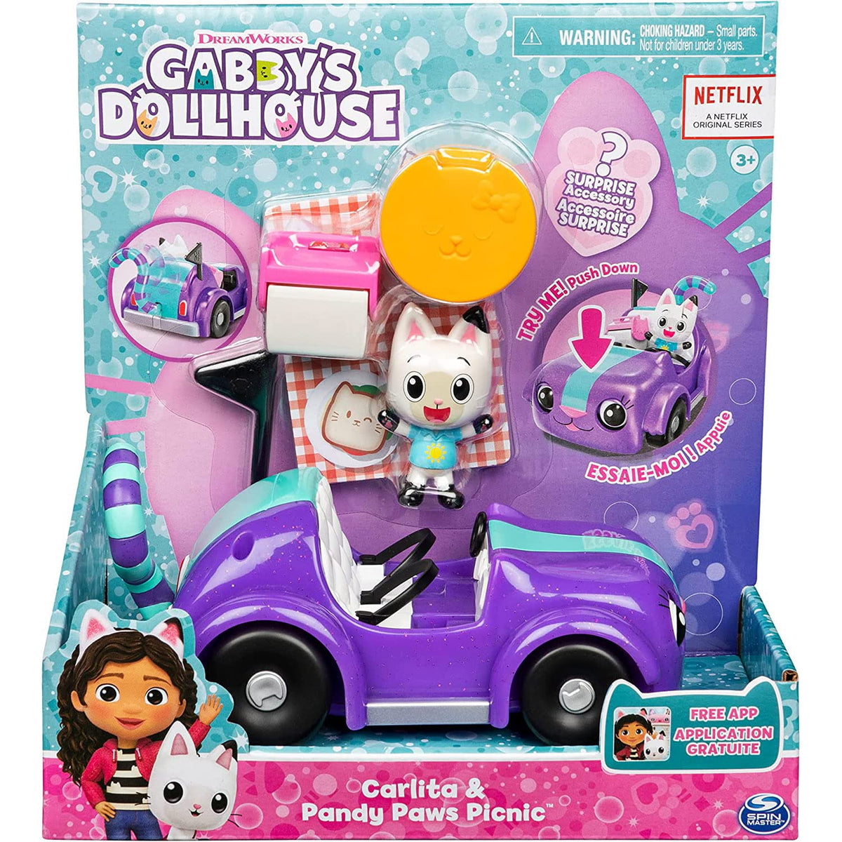 Gabby's Dollhouse Carlita's Car bonnet lashes move for expressive storytelling.