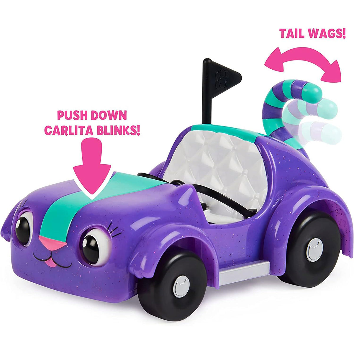 Gabby's Dollhouse Carlita's Car tail movement creates dynamic pretend action.