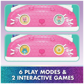 Animated expressions and movie-inspired sounds enhance Gabby’s storytelling moments.