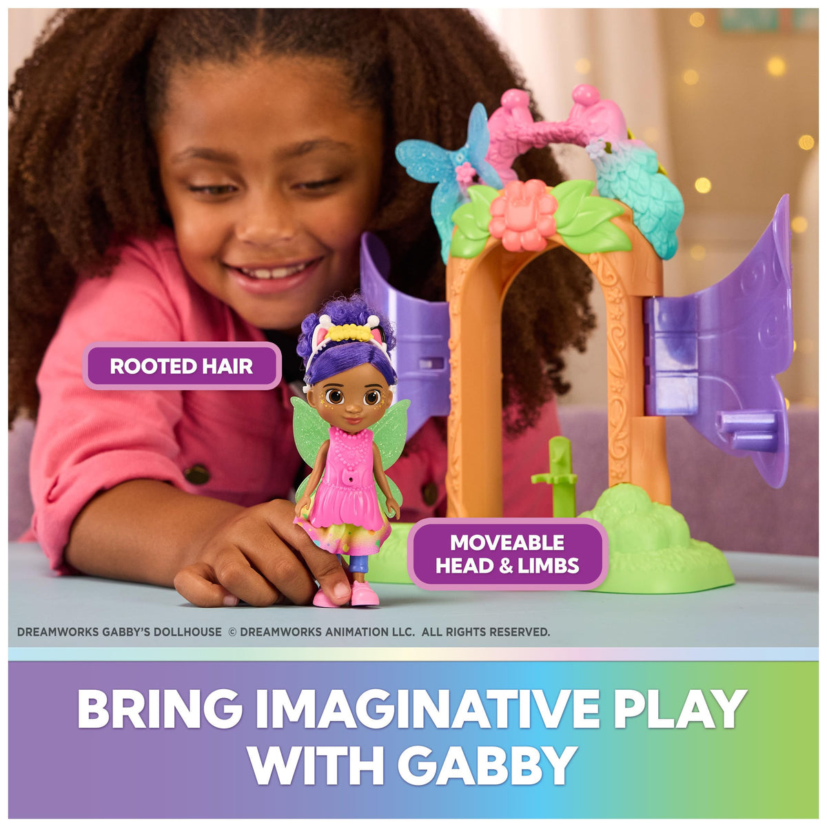 Removable headband, shoes, wand, and skirt enhance dress-up play