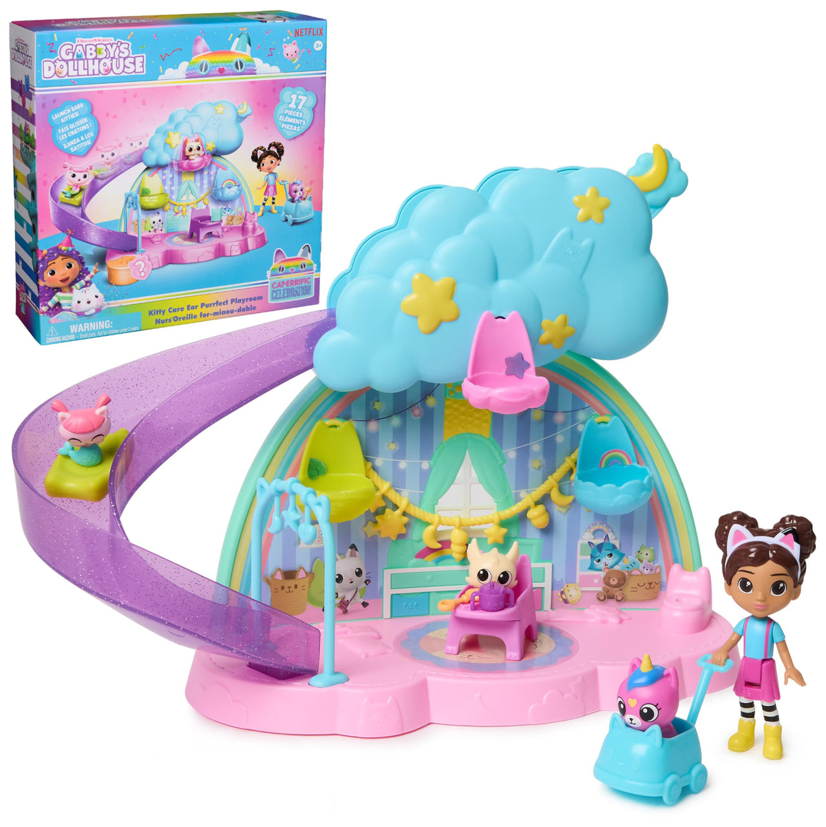 Gabby’s Dollhouse Kitty Care Ear Purrfect Playroom Gabby figure for imaginative babysitting play