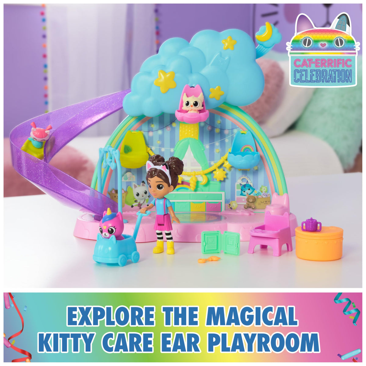 Gabby’s Dollhouse Kitty Care pushcart for mobile pretend play
