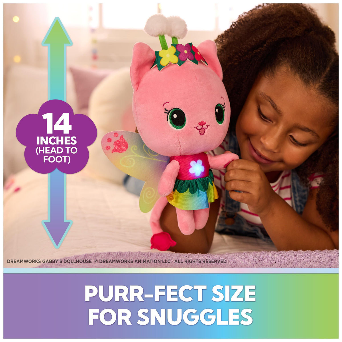 Gabby’s Dollhouse Kitty Fairy 14-inch plush for big hugs.