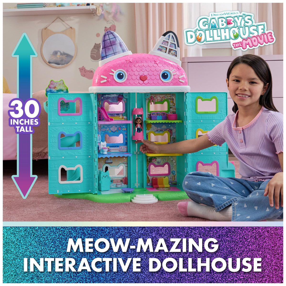 Gabby's Dollhouse LCD eyes light up to bring characters to life.