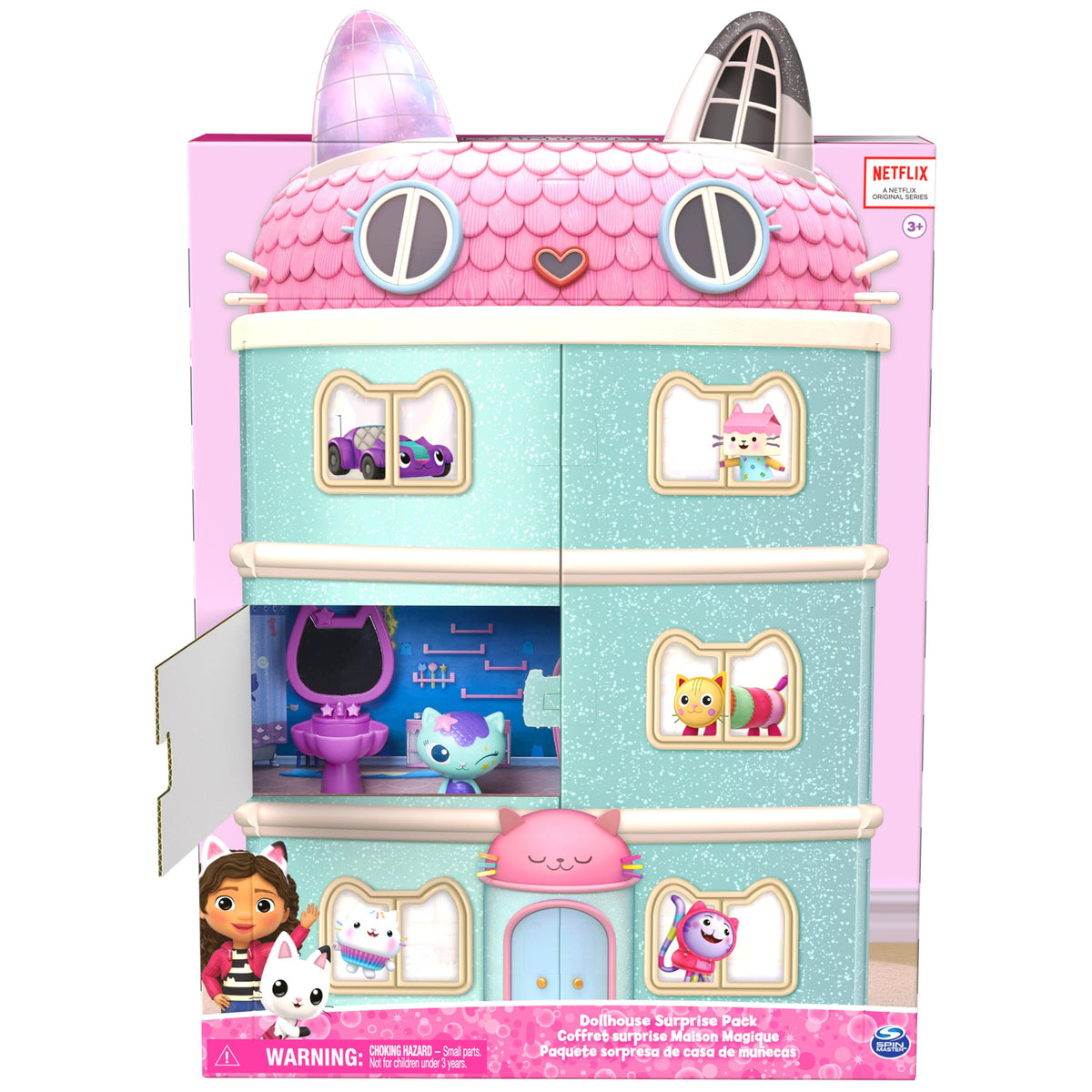 Baby Box Cat figure from Gabby’s Dollhouse invites mischief and cozy scenes
