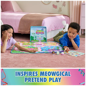 Gabby's Dollhouse board game on mat offers cooperative play opportunities.