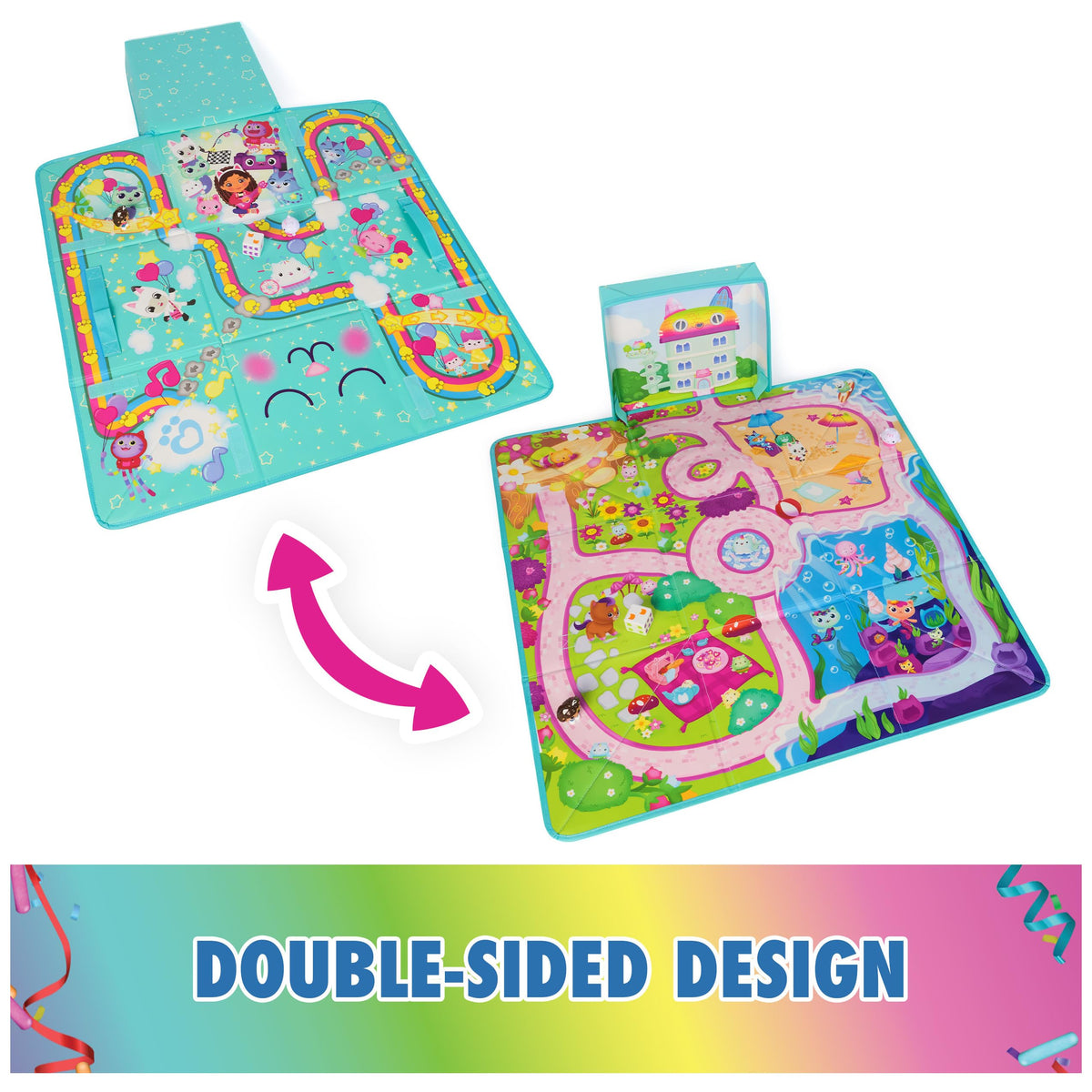 Gabby's Dollhouse Cakey Cat figure engaging in pretend play on mat.