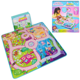 Gabby's Dollhouse playmat unfolded with vibrant artwork for imaginative play.