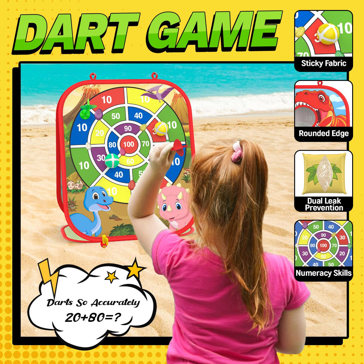 Gadetouq Dino dart board with sticky darts for engaging two-player fun.