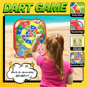 Gadetouq Dino dart board with sticky darts for engaging two-player fun.